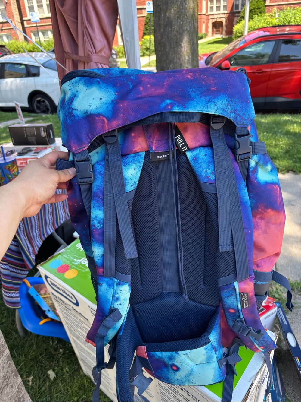 Jansport Galaxy Print Backpack in Blue, Purple, Pink - Picture 2 of 5